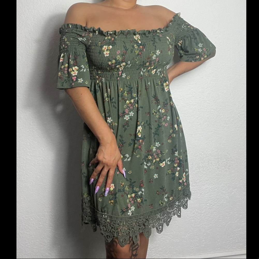Olive Green Floral Summer Dress